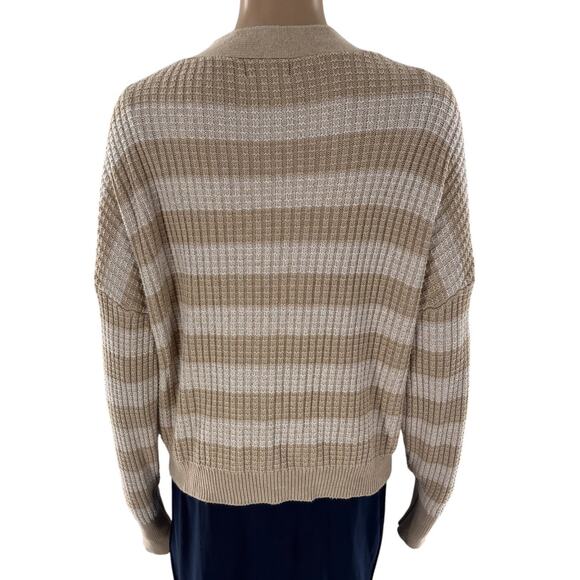 Evereve Oatmeal Striped Tan Kiki Cardigan Sweater - Picture 9 of 12
